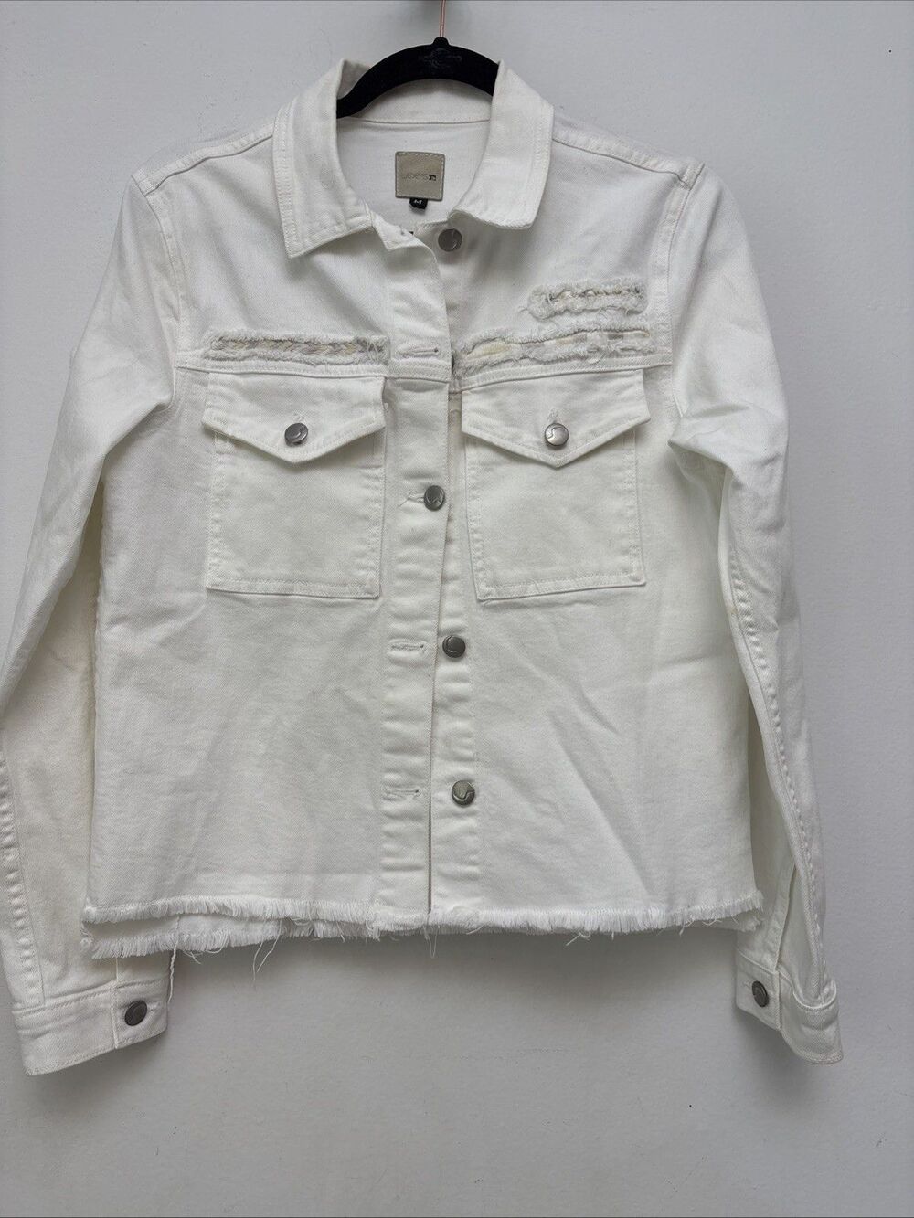 Joe’s Cropped Denim Stretch Jacket, White, Embroidered Trim, Womens Medium